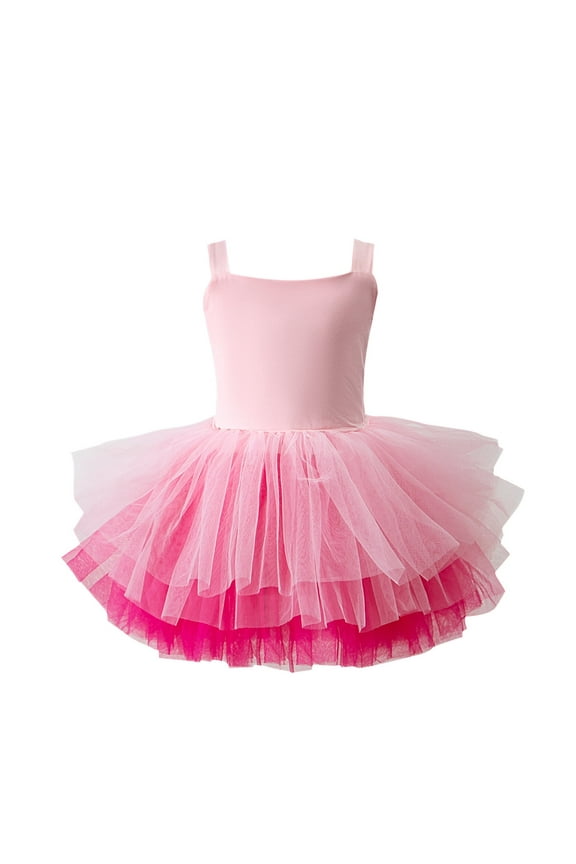 Girls Toddler Ballet Tutu Skirt Leotards V-Neck Lace Tulle Camisole Dress Dance Outfit Ballerina 1-7 Years,Pink,90