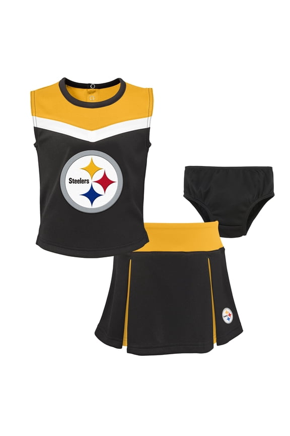 Girls Toddler Black Pittsburgh Steelers Spirit Cheer Two-Piece Cheerleader Set with Bloomers
