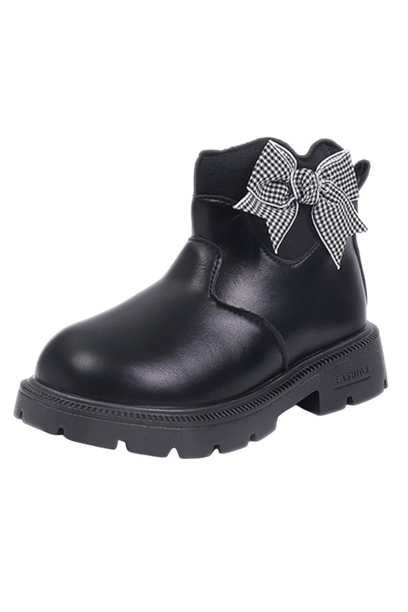 Girls Toddler Bow knot Ankle Boots Kids Slip On Low Chunky Heel Side Zipper Cute Dress Combat Booties