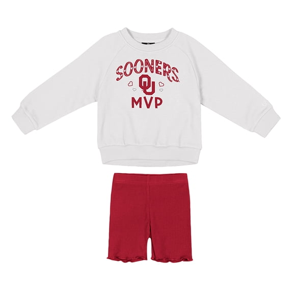 Girls Toddler Colosseum White/Crimson Oklahoma Sooners Beta Fleece Sweatshirt and Shorts Set