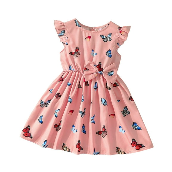 Girls Toddler Dress Summer Full Butterflies Print Little Flying Sleeve Colourful Beach Wear For Kid Infant size 4T
