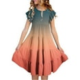 thumbnail image 1 of Girls Toddler Dress Summer Gradient Color Round Neck Flutter Sleeve Tiered A Line Comfortable Playful For Birthday Party Daily Wear For Kid Infant size 8-9T, 1 of 5