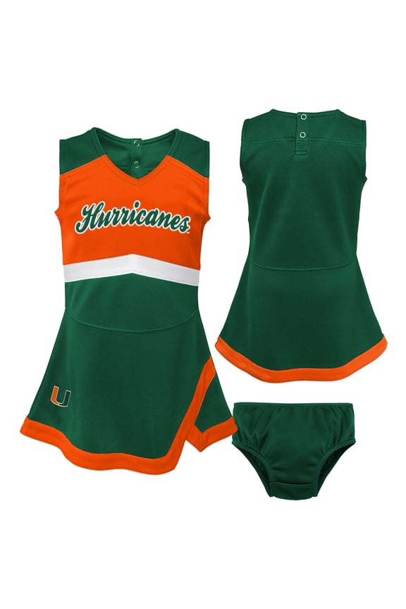 Girls Toddler Green Miami Hurricanes Cheer Captain Dress & Bloomers Two-Piece Set