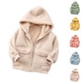 thumbnail image 1 of Girls Toddler Jacket Dqueduo Toddler Boys Girls Fleece Hooded Full Zip Warm Coat Jacket With Pockets Khaki 2-3Years, 1 of 5