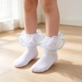 thumbnail image 1 of Girls Toddler Little Girls White Ruffle Socks Dress Lace Frilly | Lace Embroidery Flower Ruffle, 2-8Y Girls Frilly Dress Socks, Uniforms and Formal Dresses, Soft Comfortable Cotton, 1 of 3
