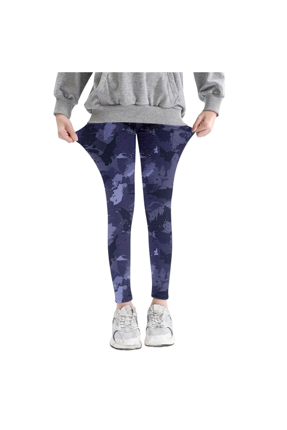 Girls' and Toddler Pattern Leggings Full Length Pants Girls Camouflage Printed Pants High Waist Stretchy Soft Tights Kids Summer Leggings for School Wearing Purple 3 Years