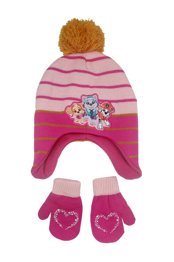 Girls Toddler Paw Patrol Skye Everest Beanie Hat & Mittens 2-Piece Set