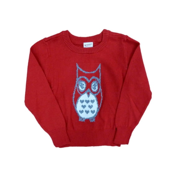 Girls & Toddler Red Glittery Owl Pullover Sweater 4T
