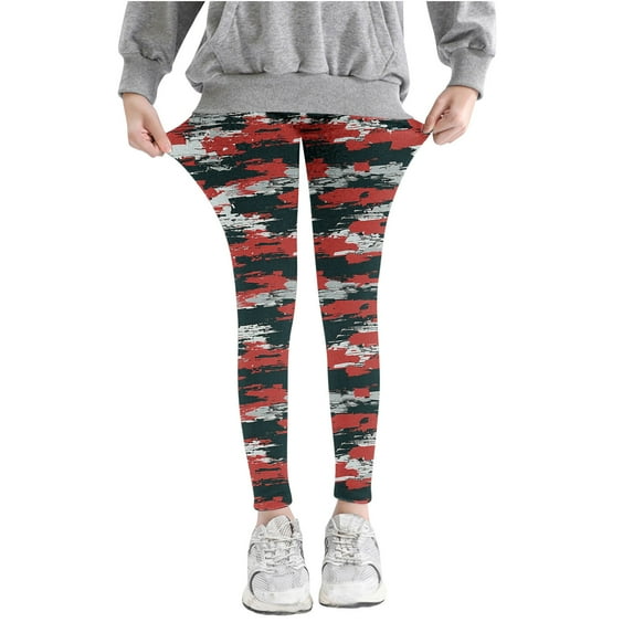 Girls' Toddler School Uniform Twill Skinny Pants Full Length Pants Girls Camouflage Printed Pants High Waist Stretchy Soft Tights Kids Summer Leggings for School Wearing Red 5 Years