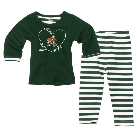 Girls Toddler Wes & Willy Green Miami Hurricanes 2-Piece Long Sleeve Top and Pants Set