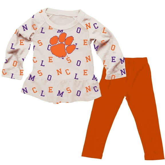 Girls Toddler Wes & Willy Oatmeal Clemson Tigers Ruffle Raglan Long Sleeve T-Shirt & Leggings Set