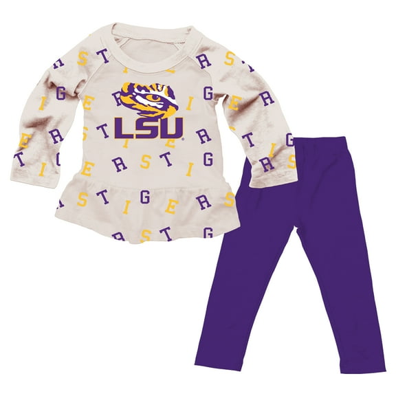 Girls Toddler Wes & Willy Oatmeal LSU Tigers Ruffle Raglan Long Sleeve T-Shirt & Leggings Set