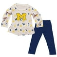 thumbnail image 1 of Girls Toddler Wes & Willy Oatmeal Michigan Wolverines Ruffle Raglan Long Sleeve T-Shirt & Leggings Set, 1 of 3