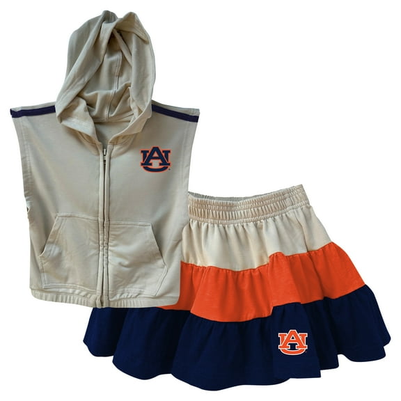 Girls Toddler Wes & Willy Tan Auburn Tigers Tri-Blend Sleeveless Full-Zip Hoodie & Tiered Skirt Set