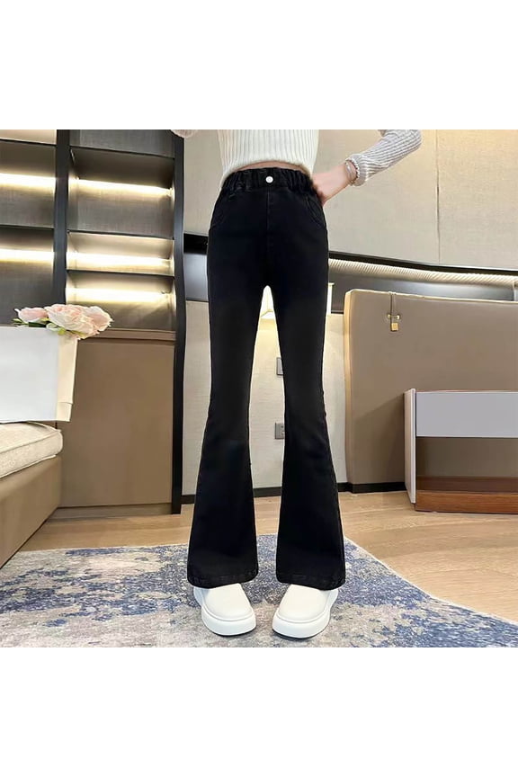 Girls' and Toddler Wide Leg Jeans New Girls' Jeans Girls and Stylish Appearance Children's Bottoms Medium and Large Children's Pants Style B-32 Black 11 Years
