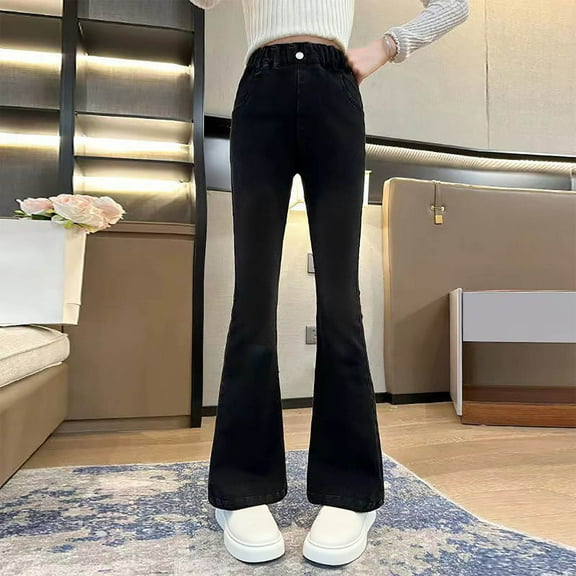 Girls' and Toddler Wide Leg Jeans New Girls' Jeans Girls and Stylish Appearance Children's Bottoms Medium and Large Children's Pants Style B-32 Black 11 Years