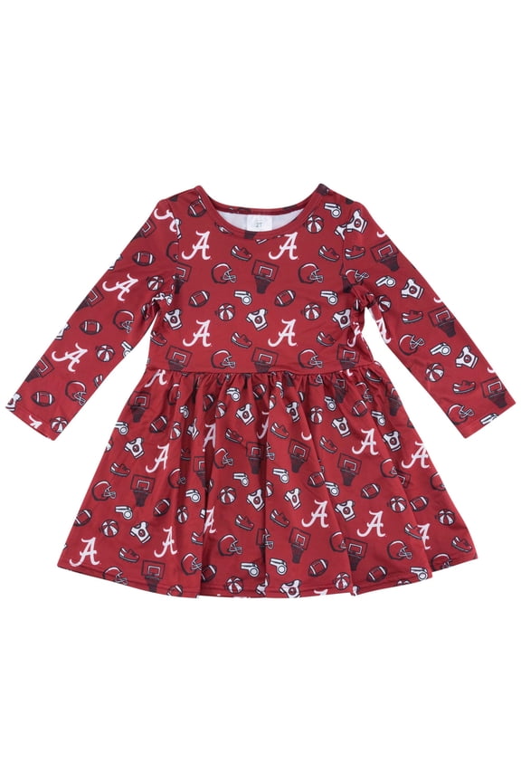 Girls Toddler ZooZatz Crimson Alabama Crimson Tide Allover Print Long Sleeve Dress