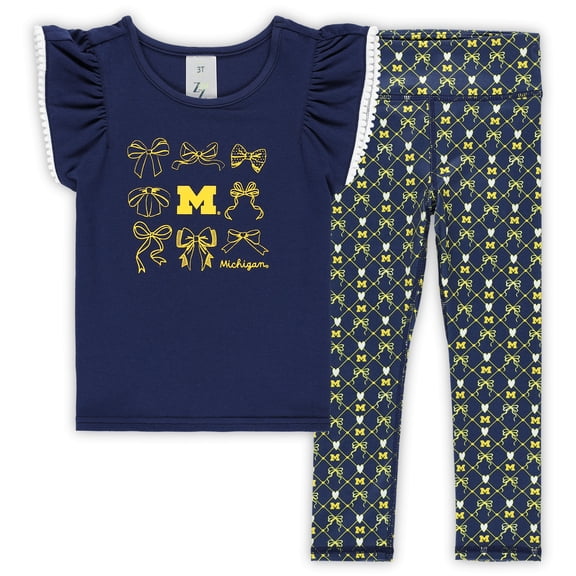 Girls Toddler ZooZatz Navy Michigan Wolverines Tri-Blend Bow Legging and Shirt Set