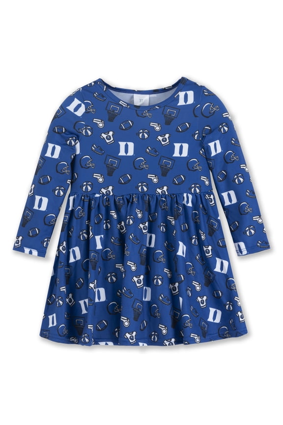 Girls Toddler ZooZatz Royal Duke Blue Devils All-Over Print Football Dress