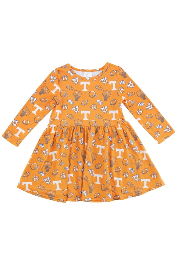 Girls Toddler ZooZatz Tennessee Orange Tennessee Volunteers Allover Print Long Sleeve Dress