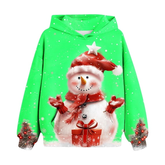 Girls and Toddlers' Fleece Zip-Up Hoodie Sweatshirt Christmas Children's Shirt Long Sleeved Pattern T-shirt Printed Round Neck Long Top Boys and Girls Aged Hooded Sweatshirt Green 120