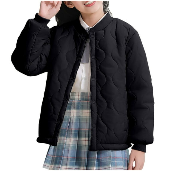 Girls and Toddlers' Lightweight Waterproof Puffer Jacket Round Neck Warm Winter Jacket Fleece Lining Outsidewear Coat Fashion Solid Color Quilted Thermal Jackets for Children 5-15 Years
