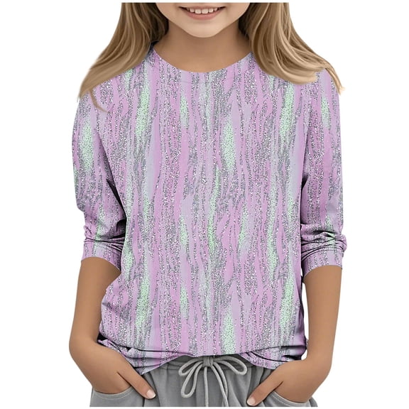Girls Tops 3/4 Sleeve Shirts Kids Round Neck Loose Casual Blouses Printed Tshirts Summer Tees 3-12 Years