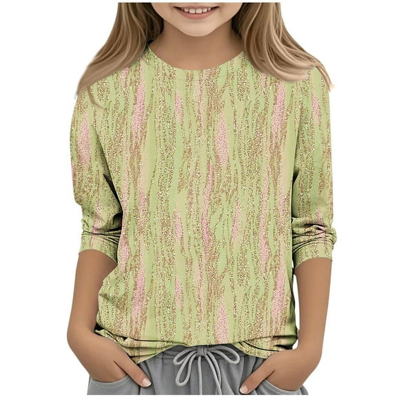 Girls Tops 3/4 Sleeve Shirts Kids Round Neck Loose Casual Blouses Printed Tshirts Summer Tees 3-12 Years