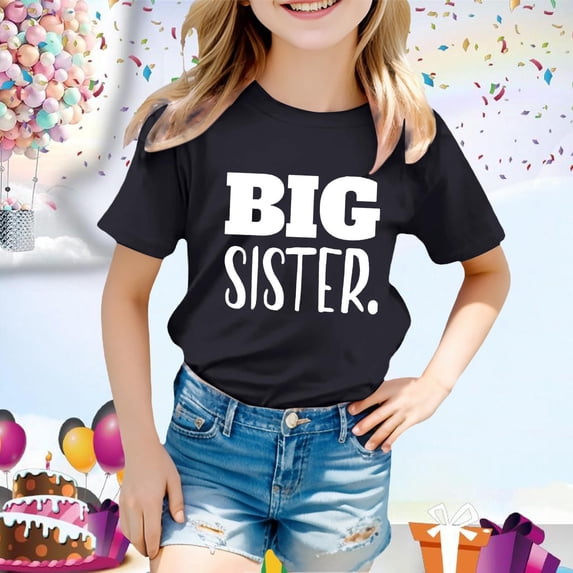 Girls Tops Big Sister Announcement Short Sleeve Graphic Tee Girls Clothes Black 3-4 Years