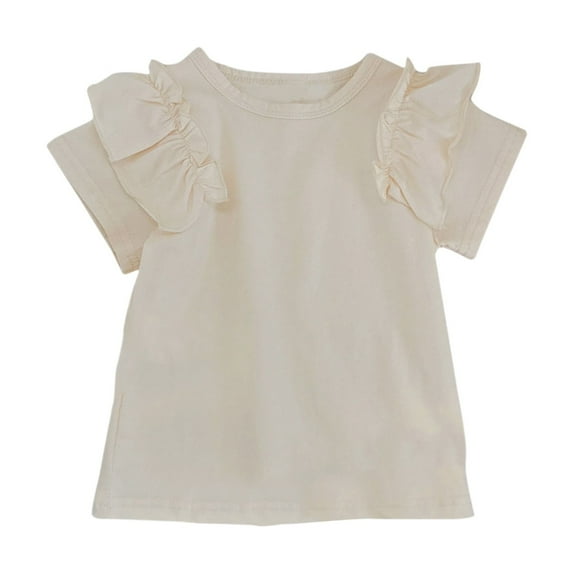 Girls' Tops Children'S Summer T Shirt Short Sleeve Round Neck Solid Color Top Girls Tops Beige 5 Years-6 Years