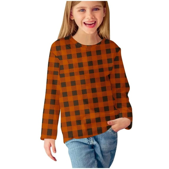 Girls' Tops New Children Boys Girls Shirts Casual Plaid Printed 3/4 Length Sleeve Round Neck Pullover Tops Funny Graphic Cute Blouse Girls Casual Crewneck Sweatshirts Size 9 Years