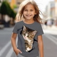 thumbnail image 1 of Girls' Tops Cute Cat Graphic Print Short Sleeve Tee Soft Casual Girls Clothes Grey 10-11 Years, 1 of 4