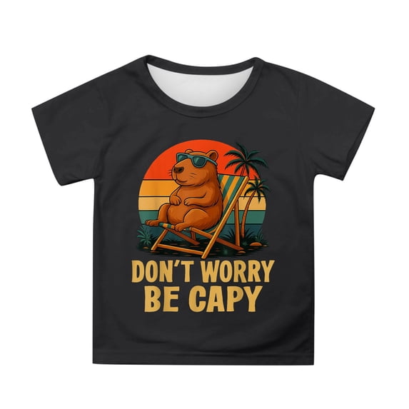 Girls Tops Cute Print Short Sleeve Round Neck Loose Fit Playful Tees for Girls,Black,160
