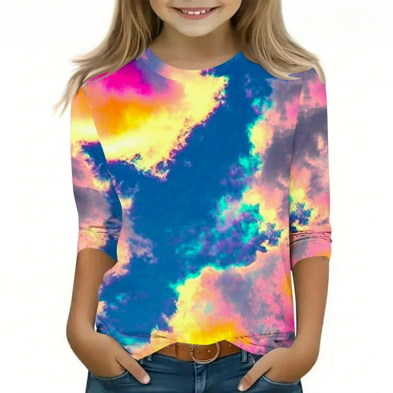 Girls' Tops Cute Shirts for Girls 3/4 Sleeve Trendy Clothes for Girls Girls Tee Shirts 3/4 Length Sleeve Kids Tops Fashion Clothes Multicolor-10