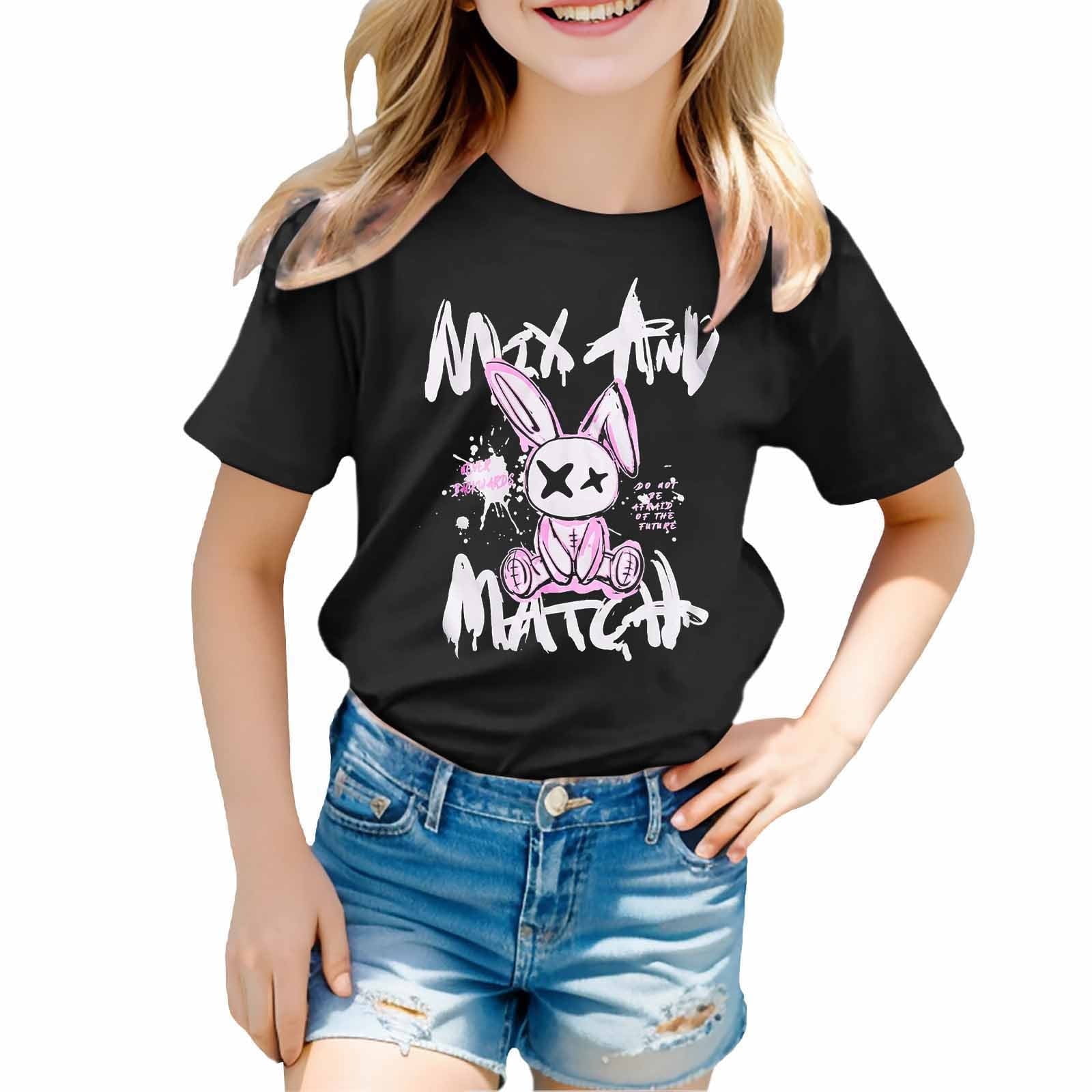 Summer Hot Selling Baby Kids Girls Short Sleeves Cartoon Rabbit Pattern T-shirt