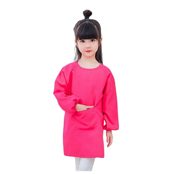 Girls Tops Kid Art Smock Solid Color with Pocket Apron for Children Printed Artist Painting Aprons Smocks with Long Sleeve