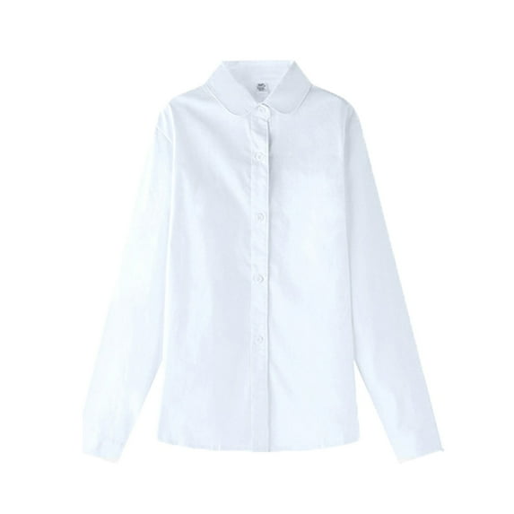 Girls' Tops Kids Long Sleeve Button Down Solid Shirt Top Formal Blouse Clothes Girls Tops White 14 Years-15 Years