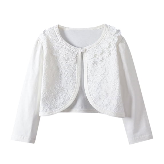 Girls' Tops Kids Long Sless Lace Princess Bolero Cardigan Top Clothes Girls Tops White 7 Years-8 Years