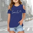 thumbnail image 1 of Girls Tops Kids Short Sleeve Cold Shoulder Print Oversized Tee Girls Clothes Blue 5-6 Years, 1 of 6