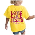 thumbnail image 1 of Girls Tops Round Neck Short-Sleeve T-Shirt Tops Cartoon Print Back To School Shirt Kids Summer Clothing,Yellow, 1 of 6