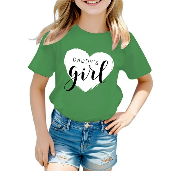 Aihuaihua Girls Tops Size 14-16 Graphic T-Shirts Fashionable Short-Sleeve T-Shirt Round Neck Pullover Tops T-Shirts Toddler To Big Kid (Green,3-4 Years)