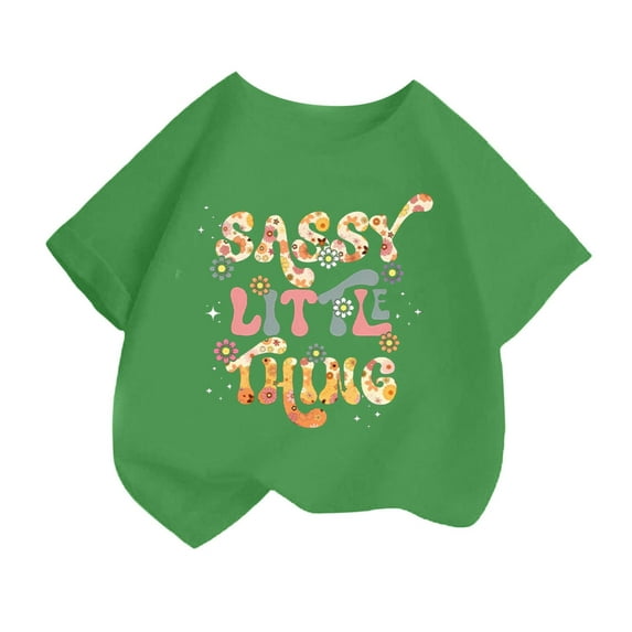 Girls Tops Size 6 Cartoon Print Round Neck Short Sleeve T Shirts Casual Kids Summer Clothing Green,2-4 Years