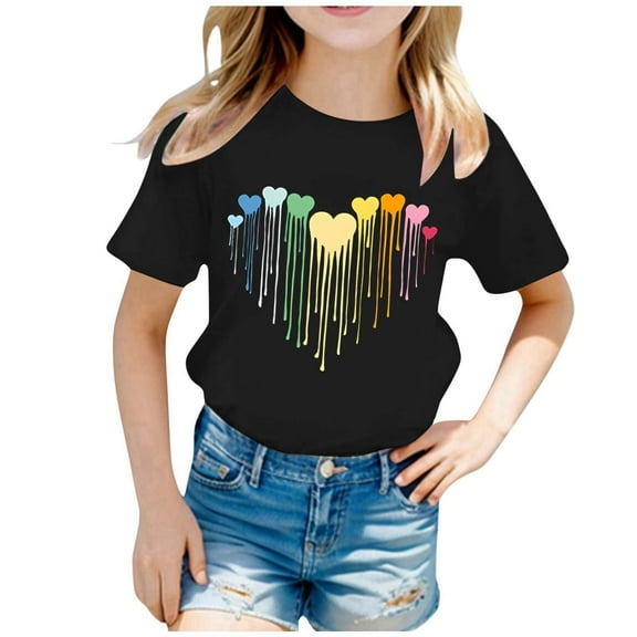 Aihuaihua Girls Tops Size 7 Crew Neck Solid Color Short-Sleeve T-Shirt Trendy Summer Tops Girls' Tops, Tees & Blouses 12-14 Years(Black)