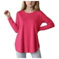 thumbnail image 1 of Girls Tops Size 8-10 Teen Girl Shirts Girls Long Sleeve Shirts Kids Curve Hem Side Slit Soft Tunic Tops T-Shirts Hot Pink 8-9 Years, 1 of 5