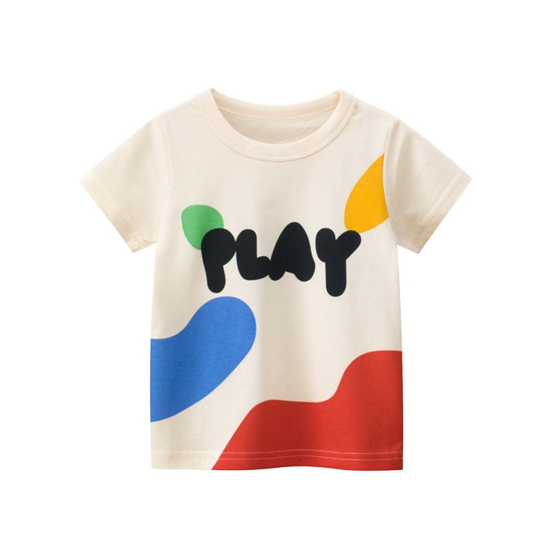 Kid Boy Painting/ Football Letter Print Short-sleeve Tee