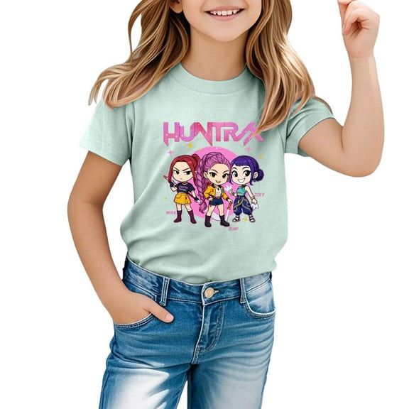 Girls Tops Tees & Shirts Cute Short Sleeve T Shirt For Kids Casual Round Neck Daily Wear Comfortable Soft Fabric Summer Outfit