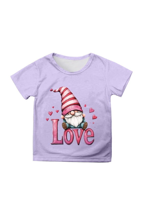 Girls Tops Tees & Shirts Valentine's Day Children's Short Sleeve Top Printed T Shirt Casual Wear for Girls