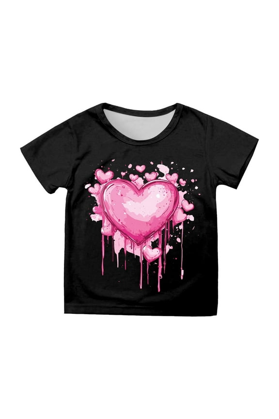 Girls Tops Valentine's Day Children's Short Sleeve Printed Casual T Shirt for Girls