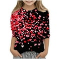 thumbnail image 1 of Girls Tops Valentine's Day Cute Graphic Casual Blouses Crew Neck 3/4 Sleeve Shirts Kids Clothes Girls Size 3-12, 1 of 5