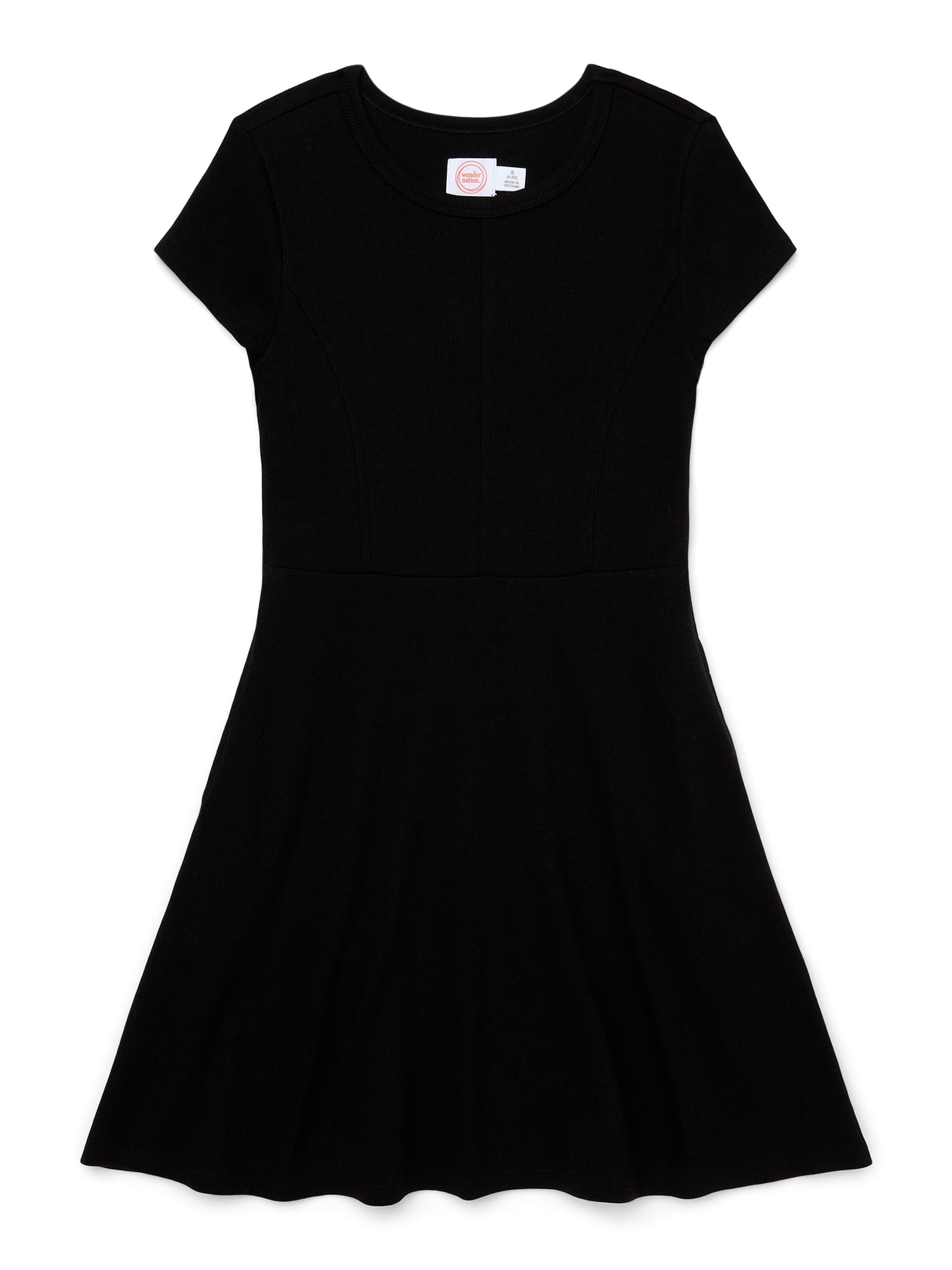 Wonder Nation Girls Tween Short Sleeve Rib Skater Dress, Sizes 4-18